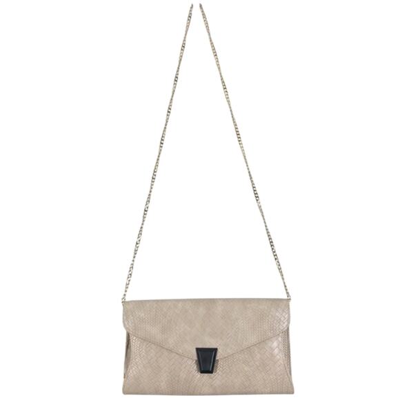 NWT Madison West Snakeskin Envelope Clutch Crossbody Bag Gold Chain Strap Taupe - Picture 1 of 4